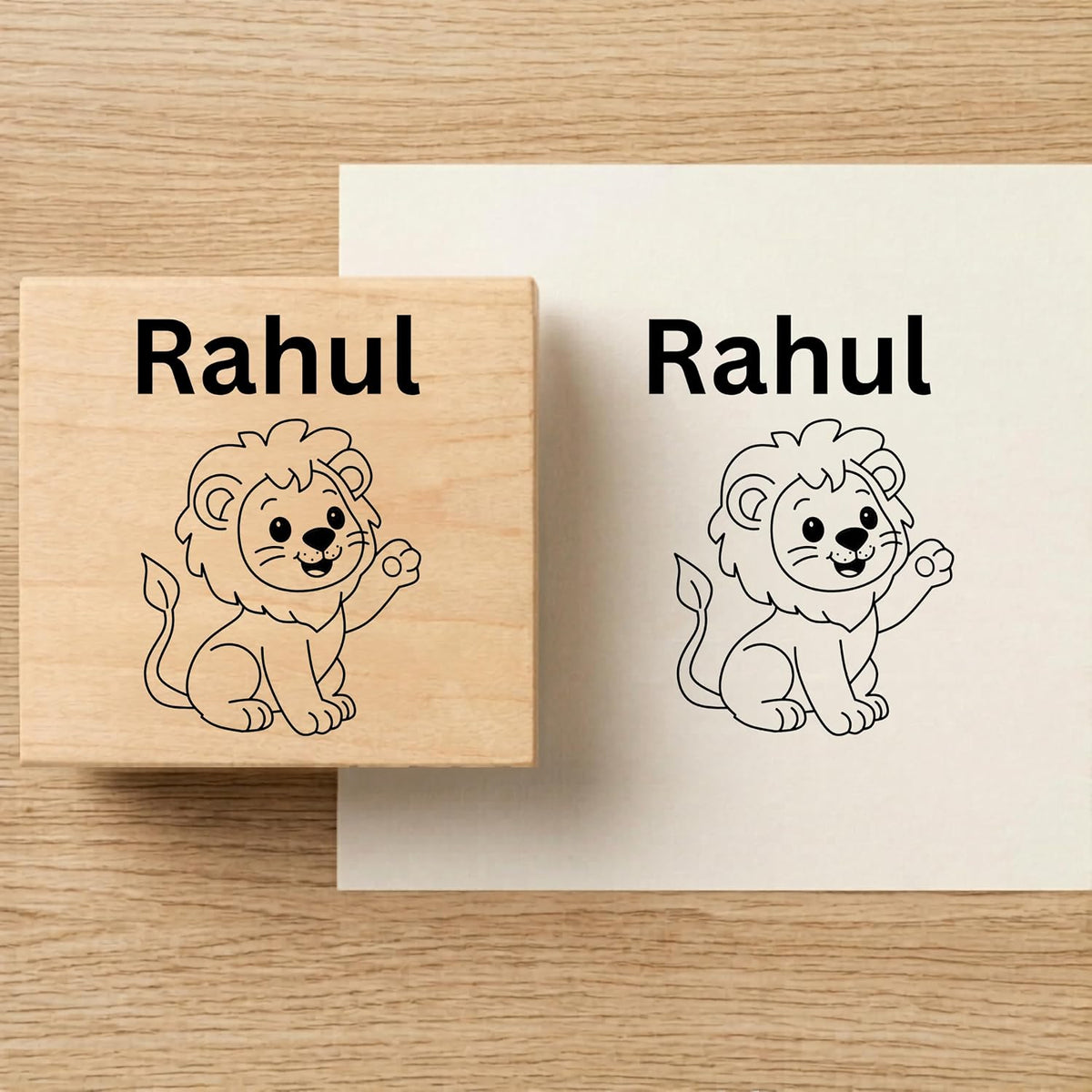 Personalised Baby Lion Wooden Book Stamp – 3.5 cm