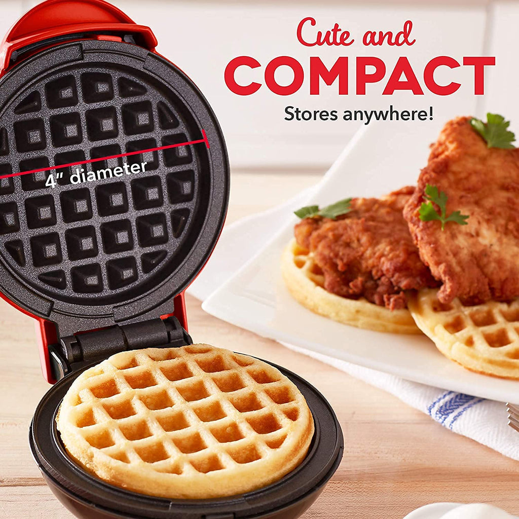 Kunya® Mini Waffle Maker 4 Inch- 350 Watts: Stainless Steel Non-Stick Electric Iron Machine for Individual Belgian Waffles, Pan Cakes, Paninis Other Snacks