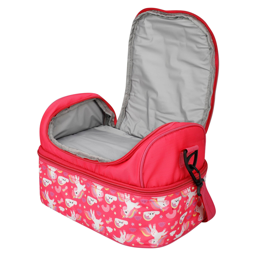 Ji and Ja® Multi Compartment Dual Slot Lunch Bag Double Insulated Tiffin Lunch Bag with Multi Zipper Pockets for School (Unicorn)