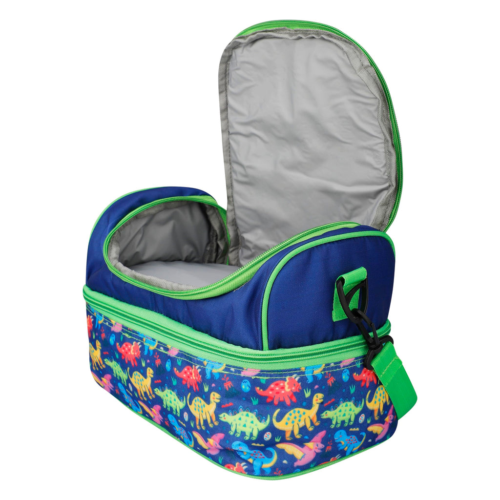 Double Insulated Tiffin Lunch Bag with Multi Zipper Pockets for School (Dinosaur Multi)