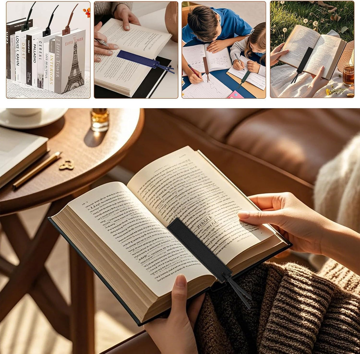 Custom Leatherette Bookmarks with Tassel (4 Pack, Light Aesthetic) – Personalized UV Printed Name & Quote Bookmarks for Book Lovers