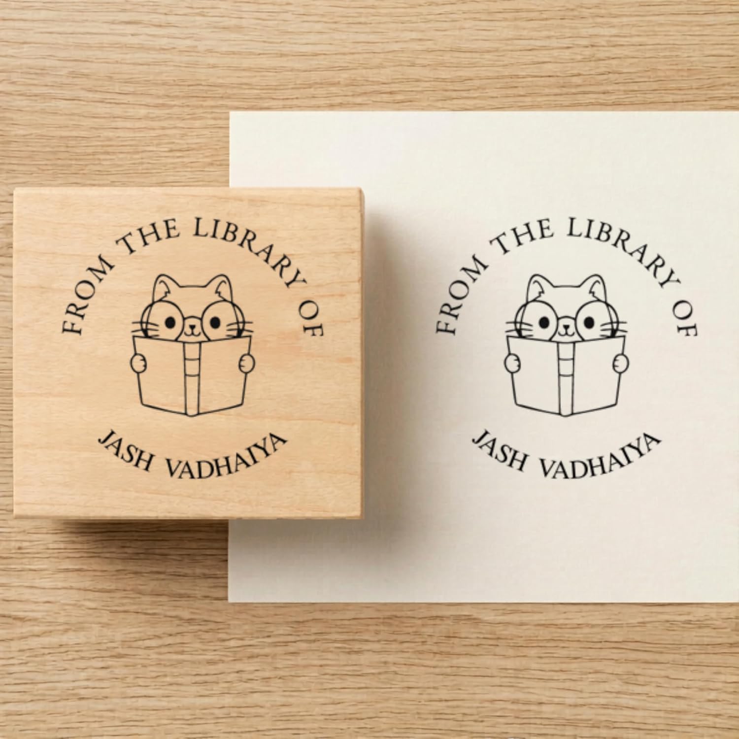 Personalised Smart Cat Wooden Book Stamp