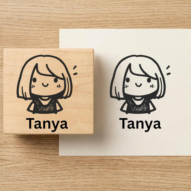 Personalised Short Hair Wooden Book Stamp – 3.5 cm