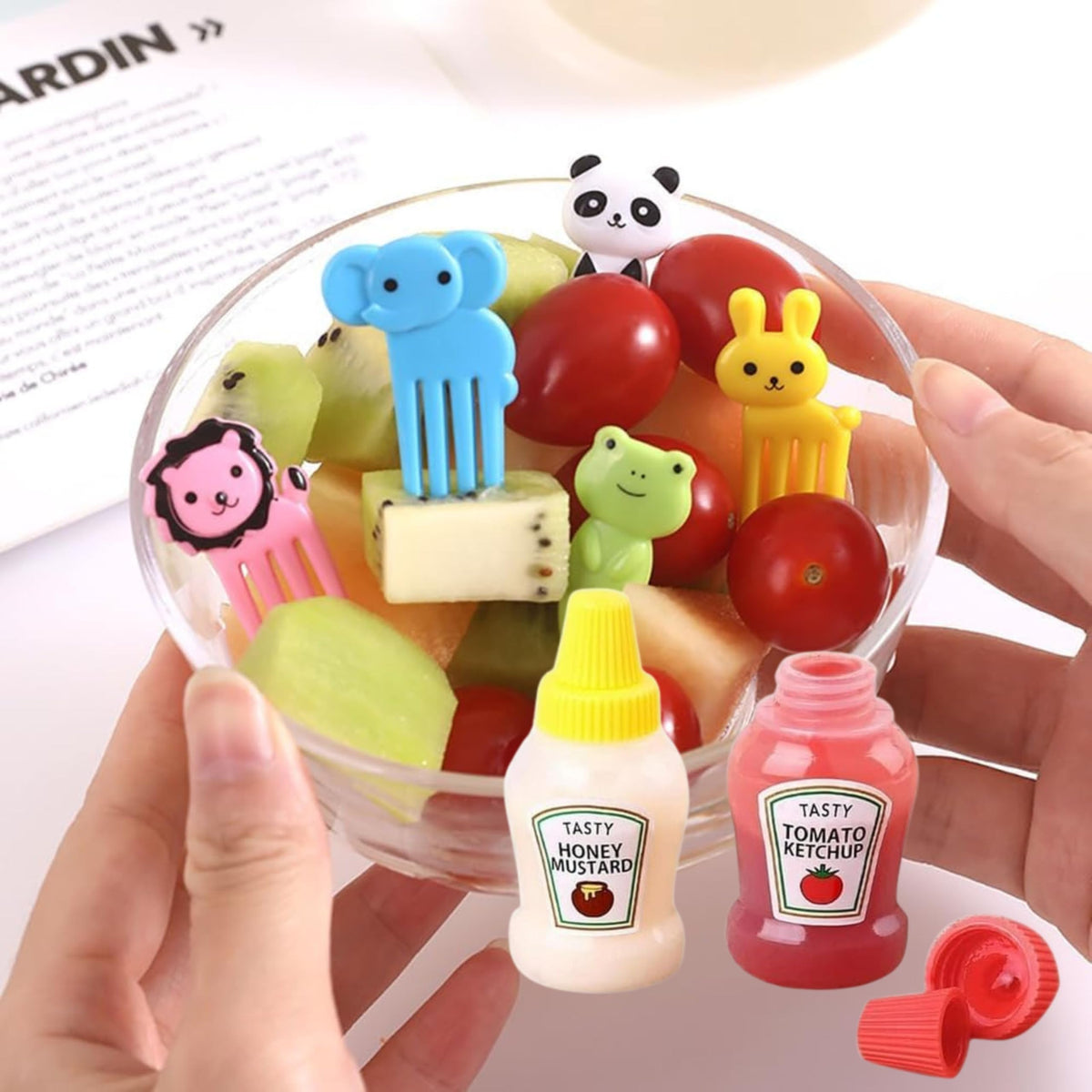 Refillable 2pc Sauce Ketchup Bottle For Kids School,Picnic With Mini Fruit Fork (MINI SAUCE BOTTLE FORK COMBO)