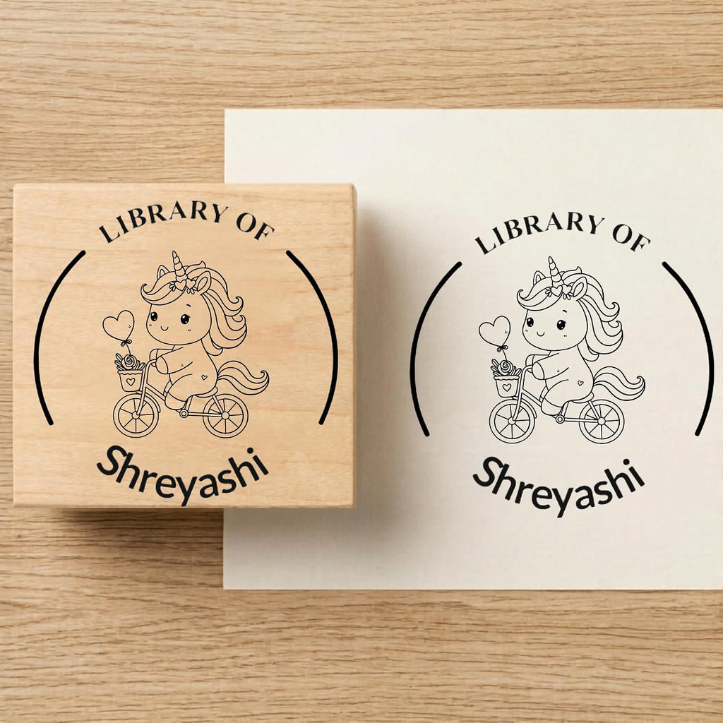 Personalised Unicorn Circle Wooden Book Stamp