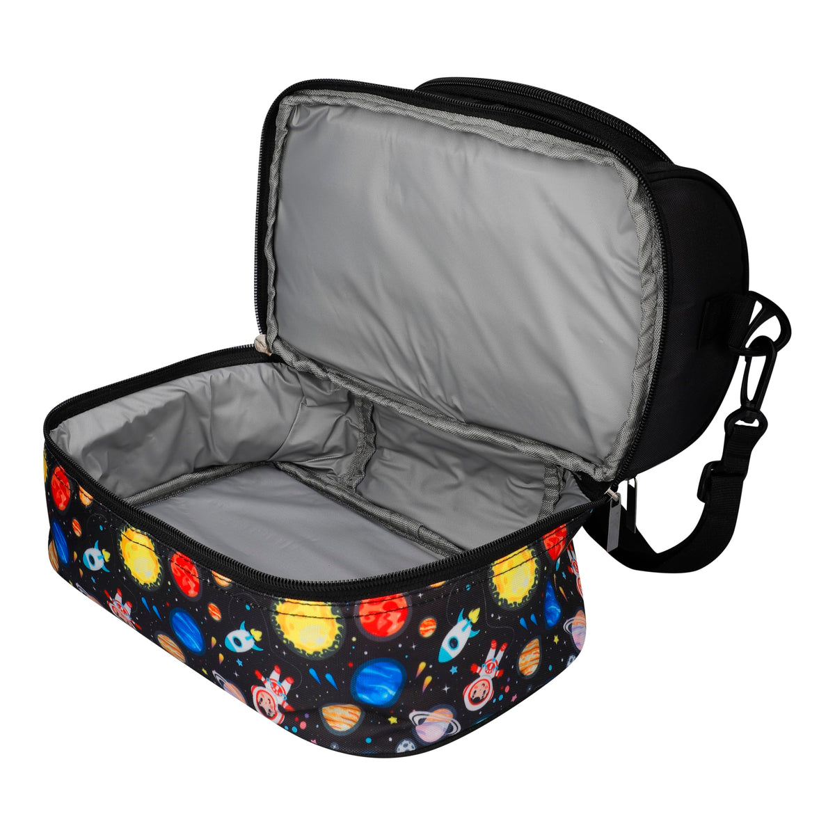 Ji and Ja® Multi Compartment Dual Slot Lunch Bag Double Insulated Tiffin Lunch Bag with Multi Zipper Pockets for School (Space Black)
