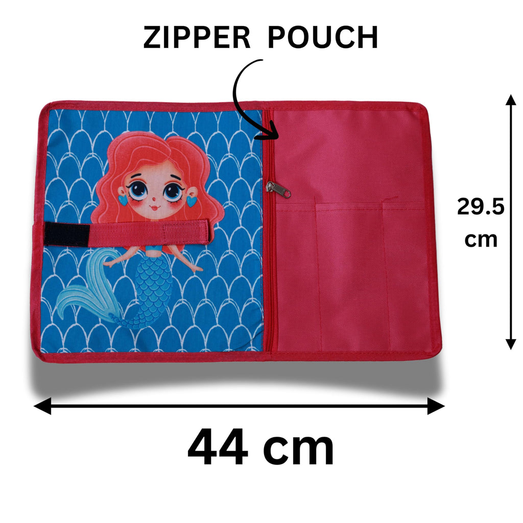 Mermaid  Printed Roll-Up Place mat for Kids – Roll able Nylon Dinner Mat with Cutlery Pockets