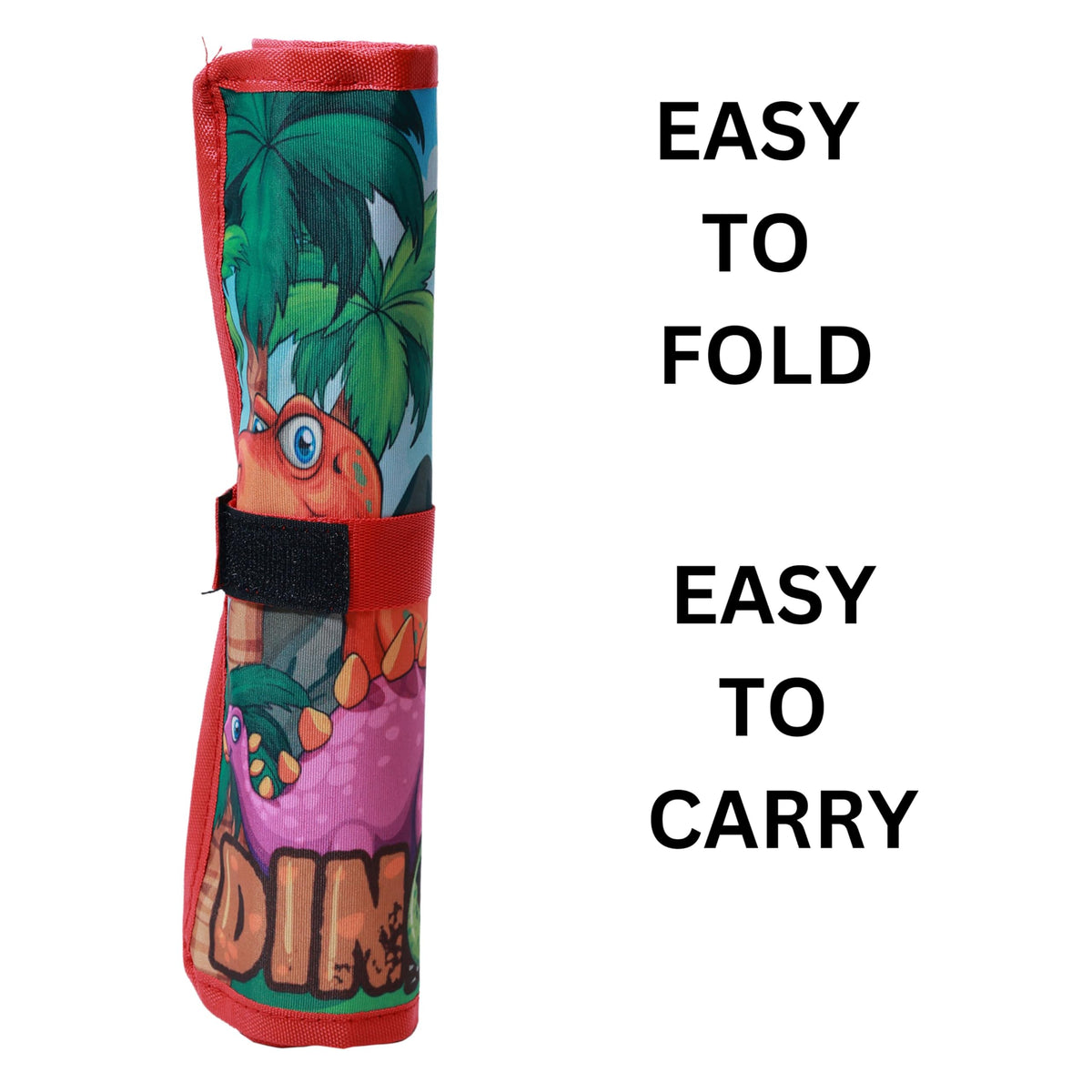 Dinosaur Printed Roll-Up Placemat for Kids – Rollable Nylon Dinner Mat with Cutlery Pockets