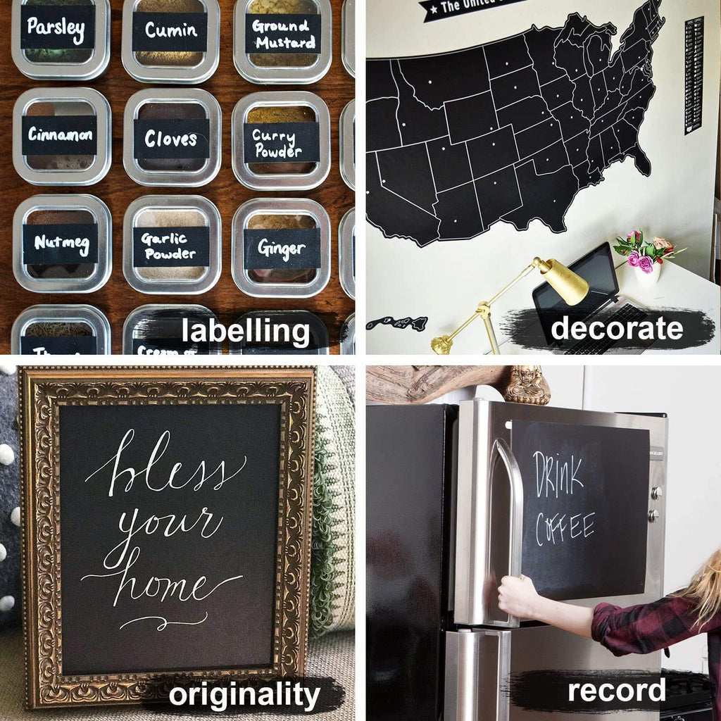 Black Board Vinyl (45x200cm) Wall Sticker Removable Decal Chalkboard with 5 Chalks for Home School Office College Room Kitchen Kids