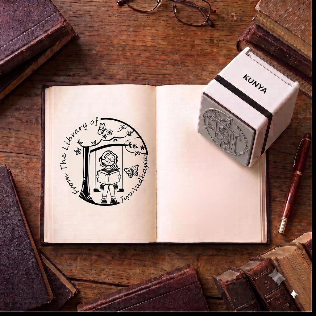 Personalised Swinging Girl Self-Inking Book Stamp