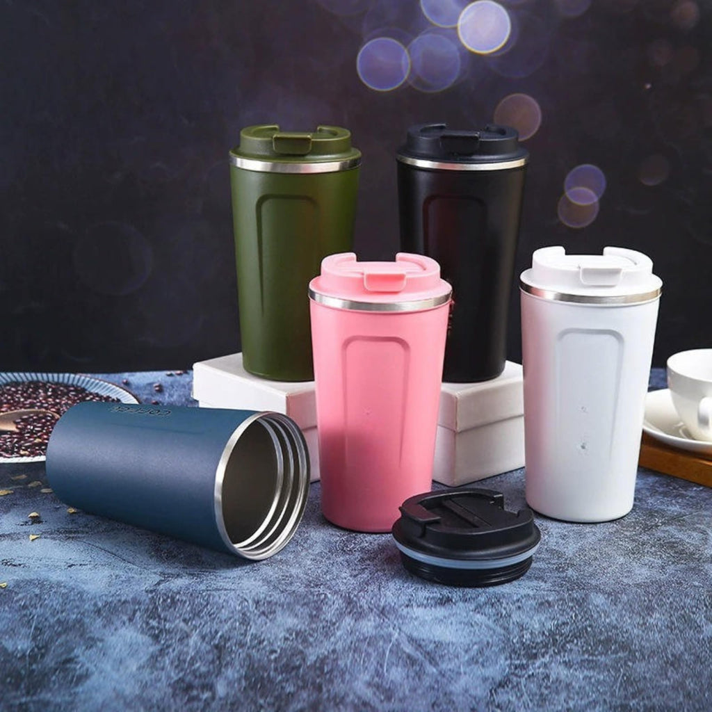 Customised Coffee Tumbler with Temperature Display UV printed  Name Text logo  -White