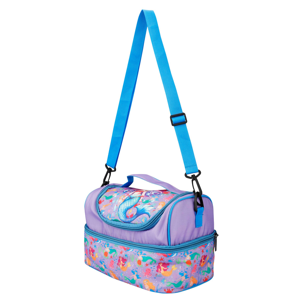 Ji and Ja® Multi Compartment Dual Slot Lunch Bag Double Insulated Tiffin Lunch Bag with Multi Zipper Pockets for School (Mermaid Purple)