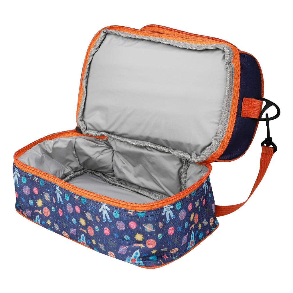 Ji and Ja® Multi Compartment Dual Slot Lunch Bag Double Insulated Tiffin Lunch Bag with Multi Zipper Pockets for School (Space Blue)
