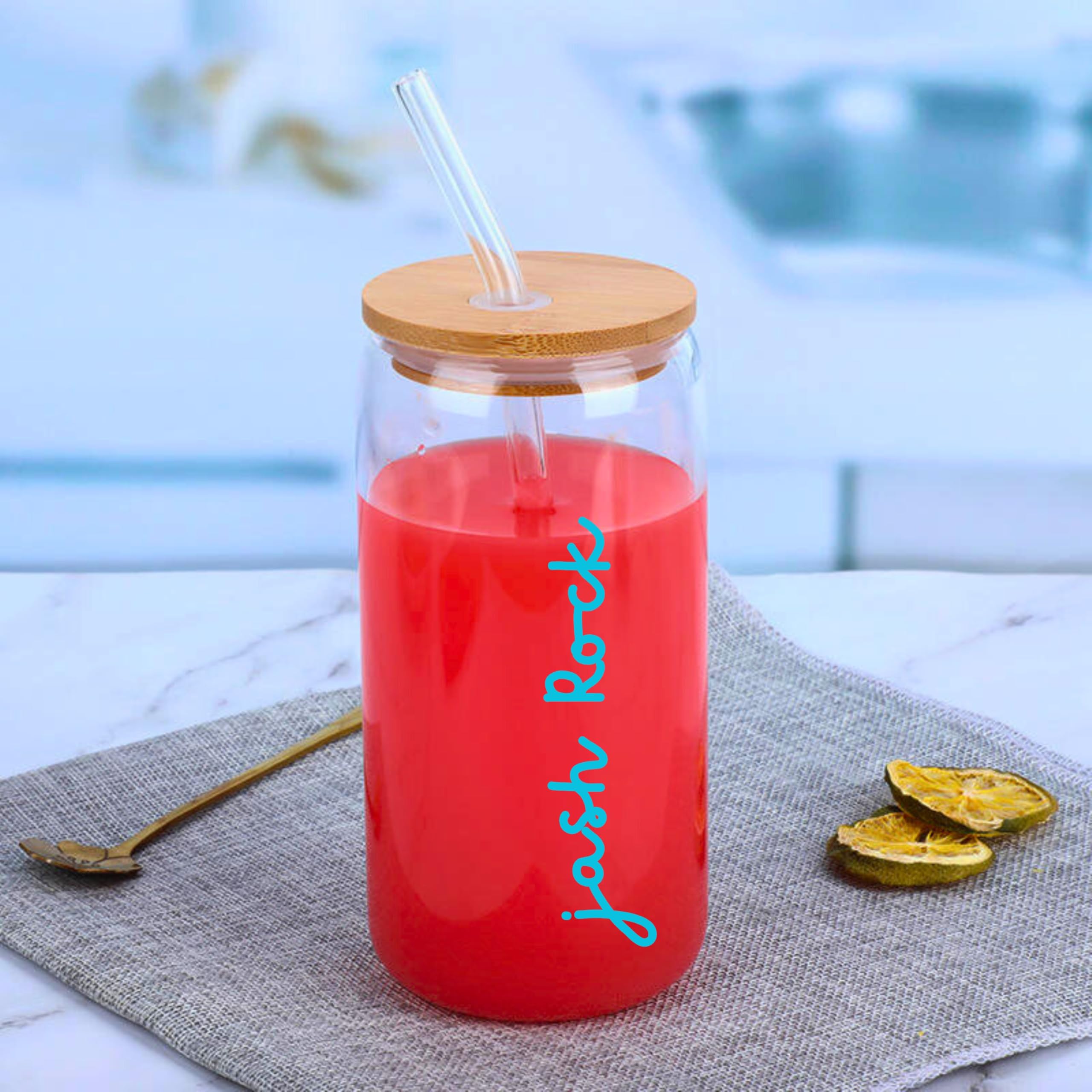 Personalized/Customized Sipper| Name Customized Text, Logo, Name, Quote UV Prints Coffee Glass Tumbler with Straw and lid (Round)