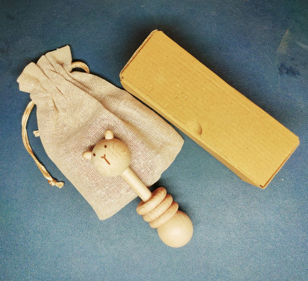 Wooden Neem Wood Dumbler Rattler Cum Child Safe Teether Completely Natural Wooden Toy Antibacterial And Anti Fungal