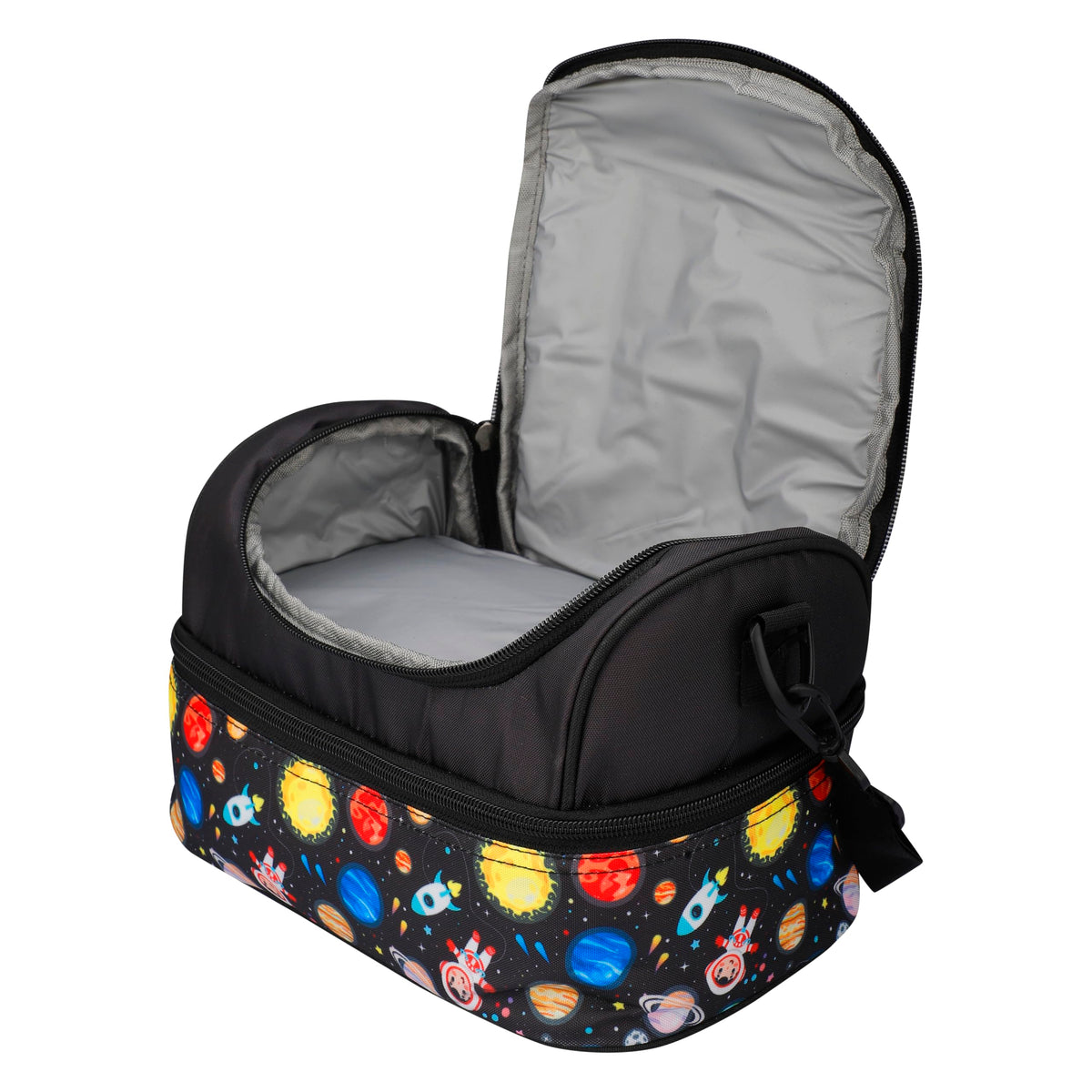Double Insulated Tiffin Lunch Bag with Multi Zipper Pockets for School (Space Black)