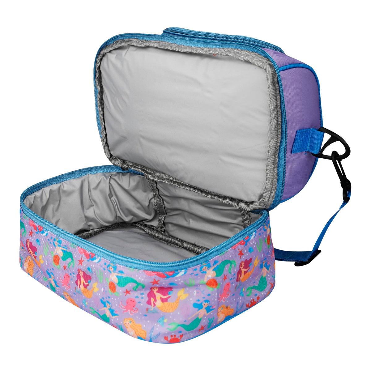 Ji and Ja® Multi Compartment Dual Slot Lunch Bag Double Insulated Tiffin Lunch Bag with Multi Zipper Pockets for School (Mermaid Purple)
