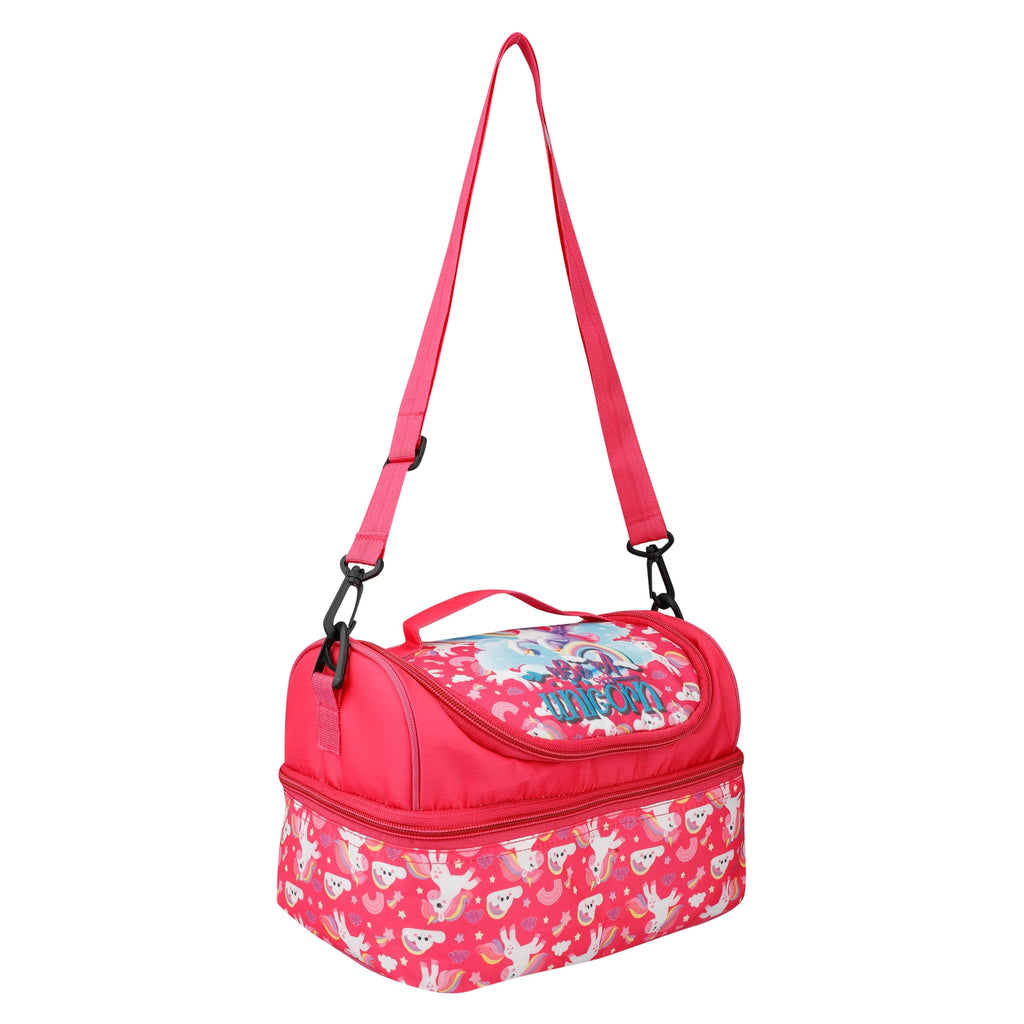 Ji and Ja® Multi Compartment Dual Slot Lunch Bag Double Insulated Tiffin Lunch Bag with Multi Zipper Pockets for School (Unicorn)