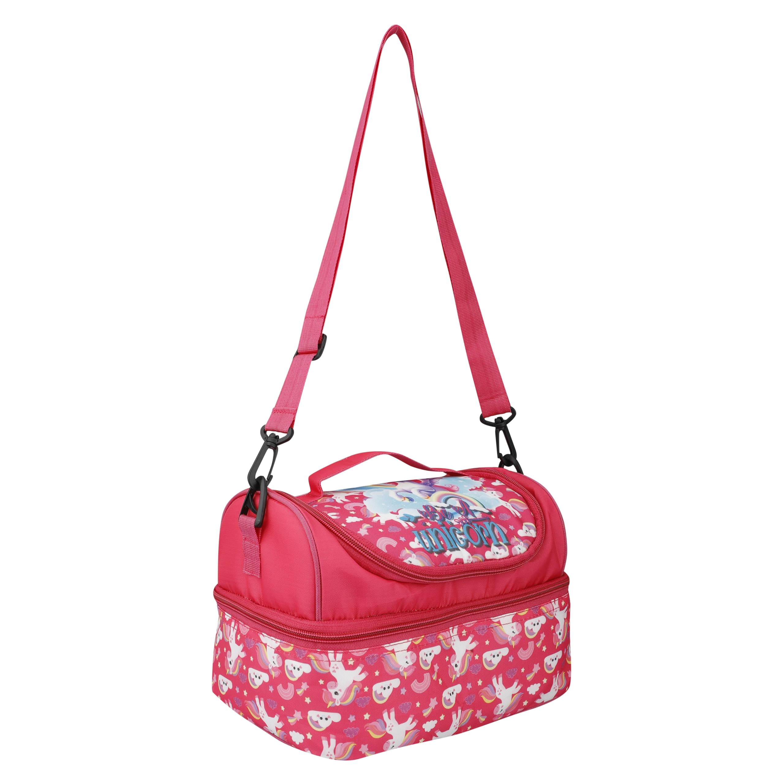 Ji and Ja® Multi Compartment Dual Slot Lunch Bag Double Insulated Tiffin Lunch Bag with Multi Zipper Pockets for School (Unicorn)