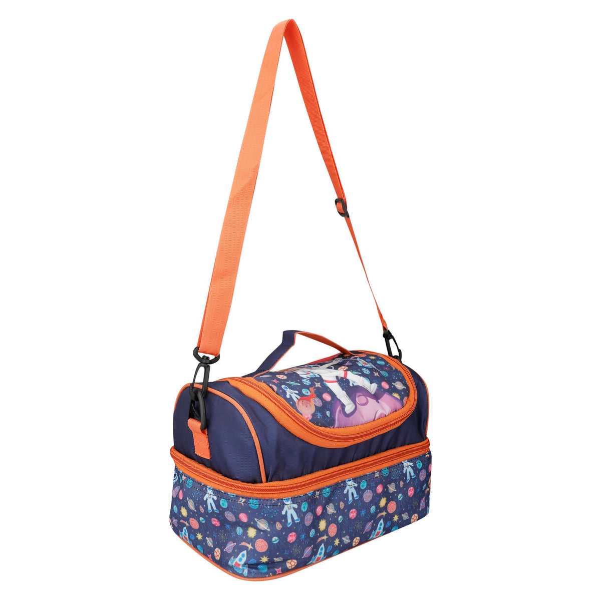 Double Insulated Tiffin Lunch Bag with Multi Zipper Pockets for School (Space Blue)