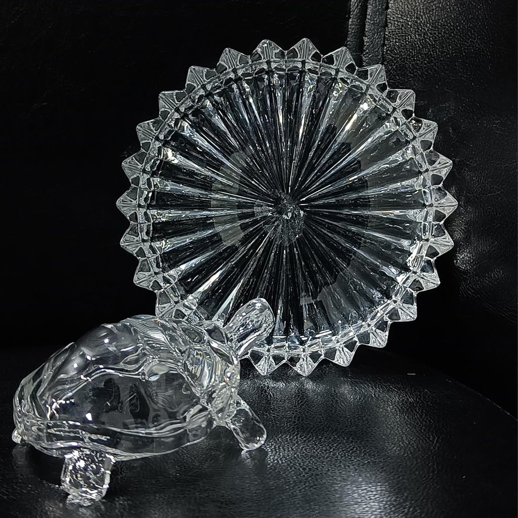 Vastu Feng Shui Crystal Turtle on Glass Plate – Clear Crystal Tortoise for Good Luck, Prosperity & Home Harmony