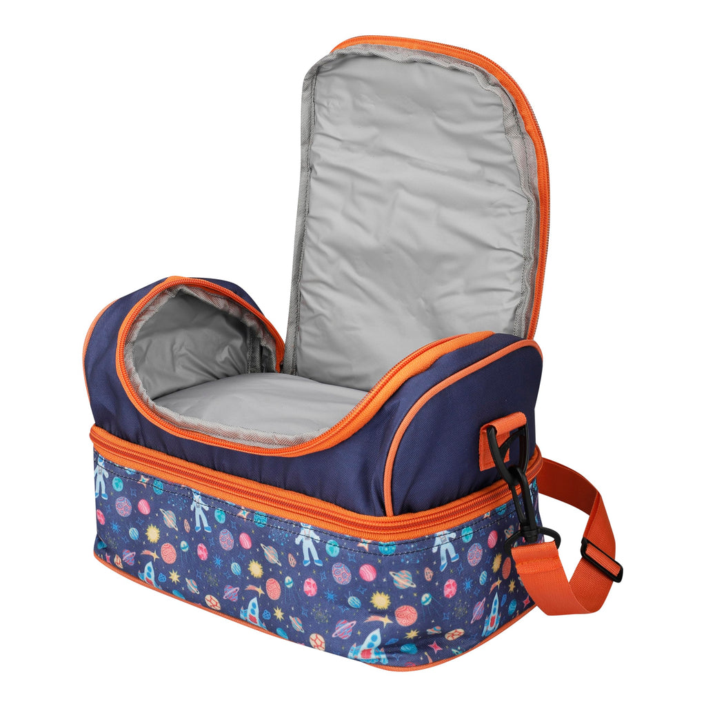 Ji and Ja® Multi Compartment Dual Slot Lunch Bag Double Insulated Tiffin Lunch Bag with Multi Zipper Pockets for School (Space Blue)