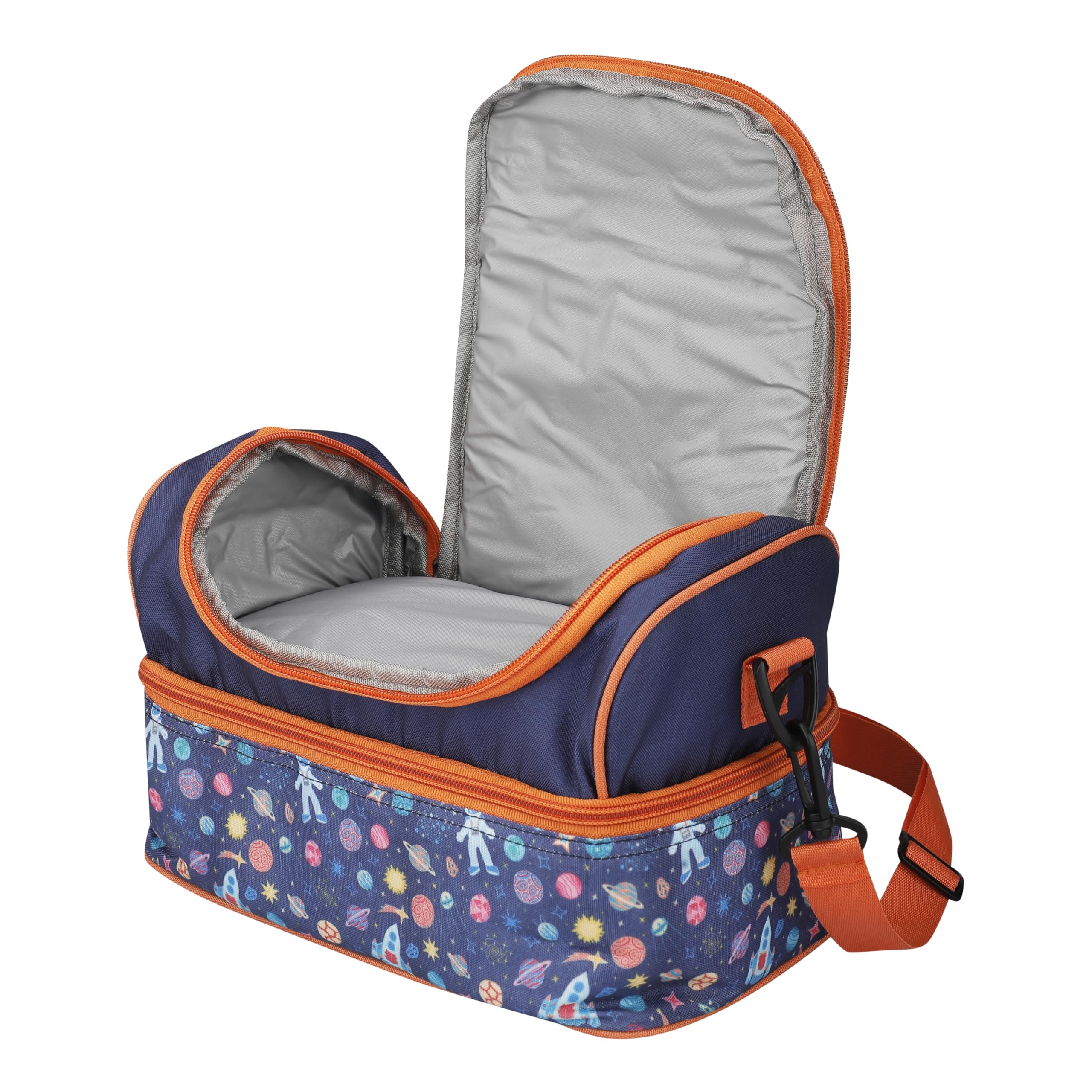 Double Insulated Tiffin Lunch Bag with Multi Zipper Pockets for School (Space Blue)