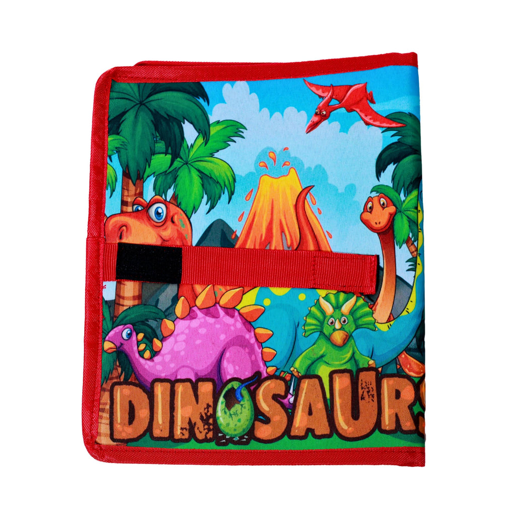 Dinosaur Printed Roll-Up Placemat for Kids – Rollable Nylon Dinner Mat with Cutlery Pockets