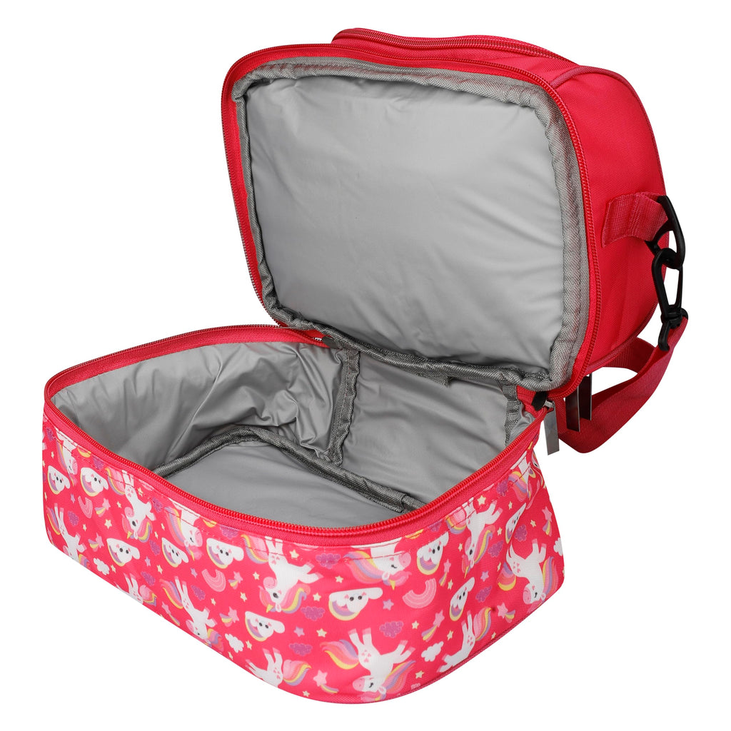 Ji and Ja® Multi Compartment Dual Slot Lunch Bag Double Insulated Tiffin Lunch Bag with Multi Zipper Pockets for School (Unicorn)