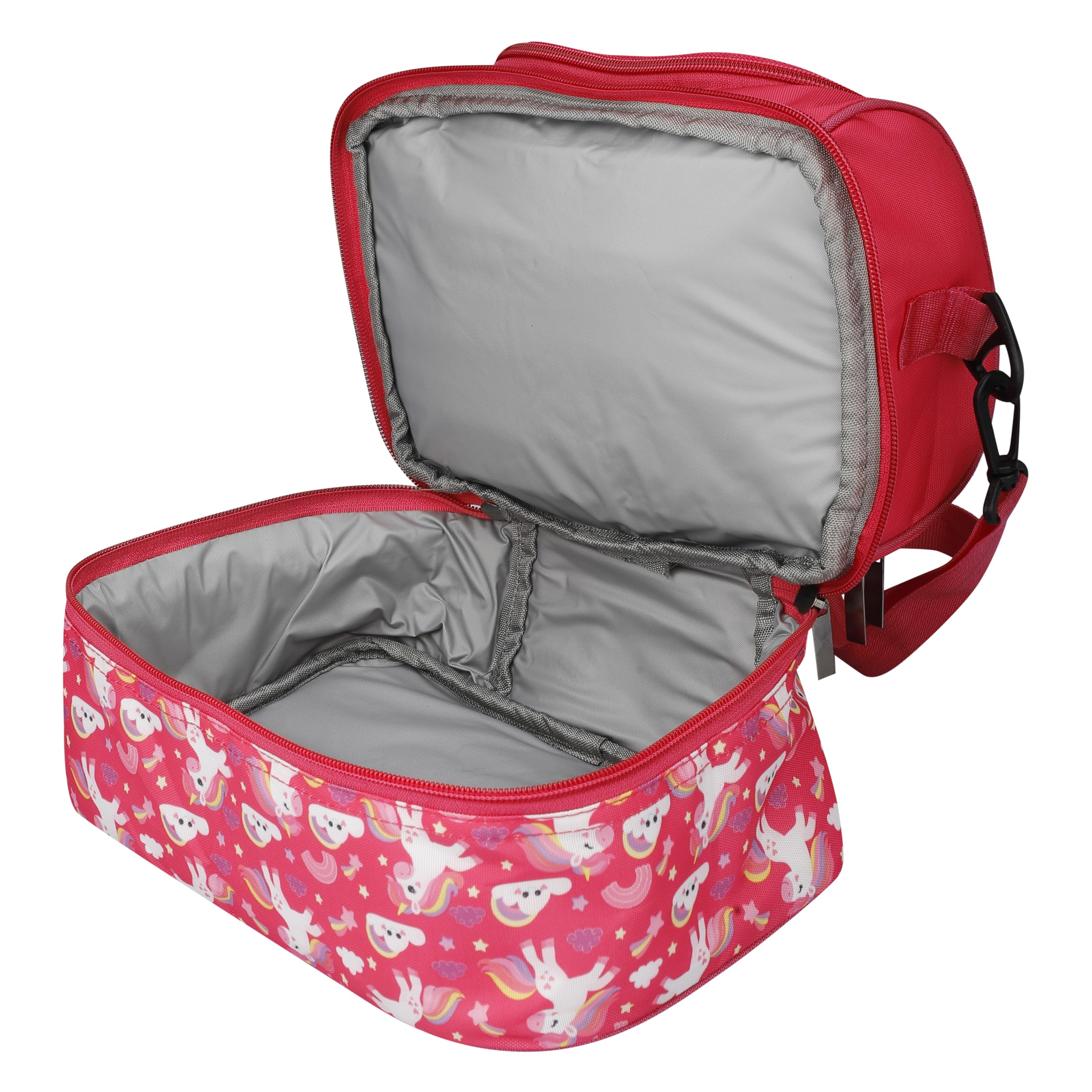 Ji and Ja® Multi Compartment Dual Slot Lunch Bag Double Insulated Tiffin Lunch Bag with Multi Zipper Pockets for School (Unicorn)