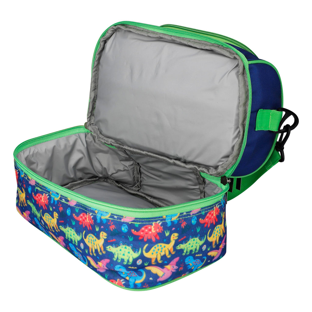 Double Insulated Tiffin Lunch Bag with Multi Zipper Pockets for School (Dinosaur Multi)