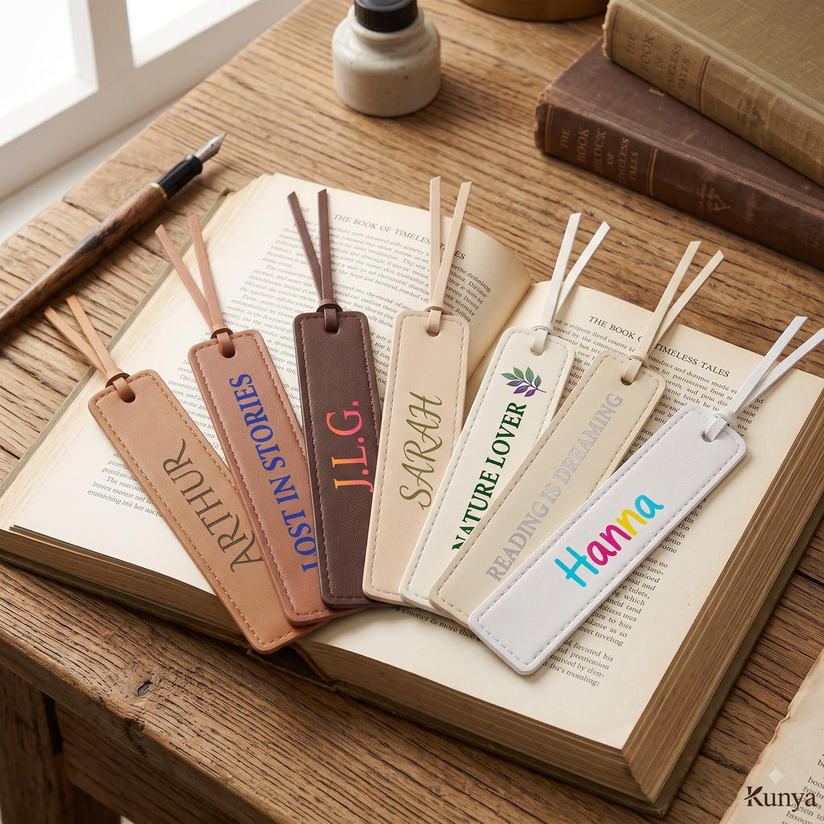 Custom Leatherette Bookmarks with Tassel (8 Pack, Book Collector) – Personalized UV Printed Name & Quote Bookmarks for Book Lovers