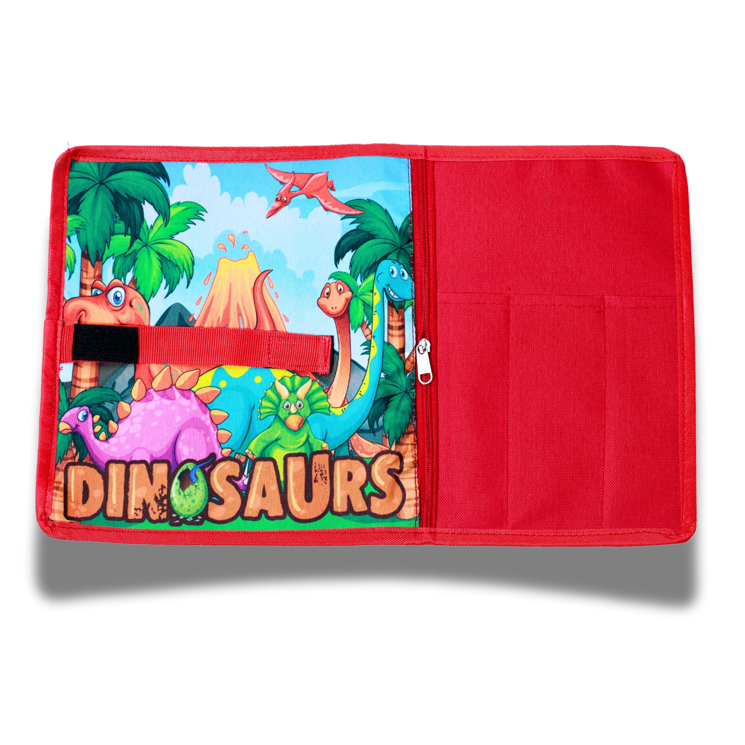 Dinosaur Printed Roll-Up Placemat for Kids – Rollable Nylon Dinner Mat with Cutlery Pockets