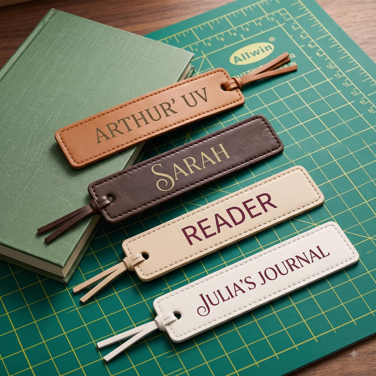 Custom Leatherette Bookmarks with Tassel (8 Pack, Book Collector) – Personalized UV Printed Name & Quote Bookmarks for Book Lovers