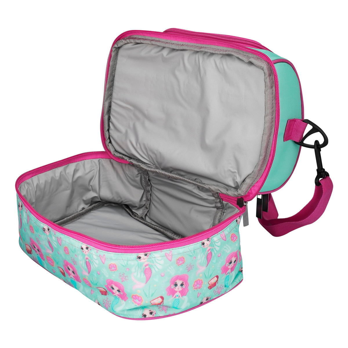Ji and Ja® Multi Compartment Dual Slot Lunch Bag Double Insulated Tiffin Lunch Bag with Multi Zipper Pockets for School (Mermaid Blue)