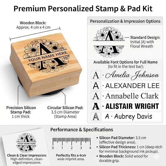 Personalised W INITIAL STAMP Wooden Book Stamp